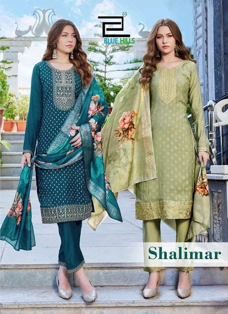 Shalimar By Blue Hills Mal Chanderi Printed Kurti With Pant Dupatta